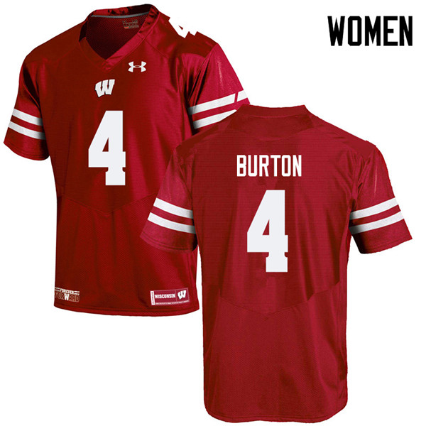 Women #4 Donte Burton Wisconsin Badgers College Football Jerseys Sale-Red